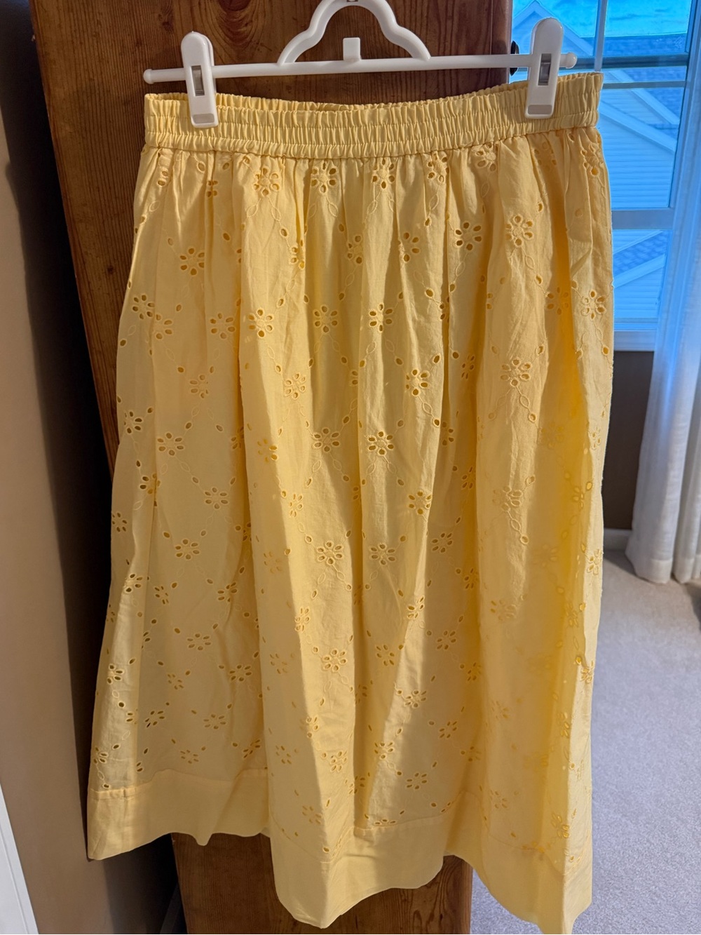 J Crew Factory Yellow Eyelet Midi Skirt